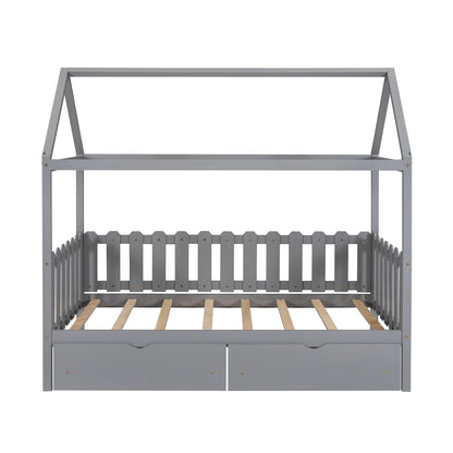 Twin Size Kids House Bed Frame with Storage Drawers
