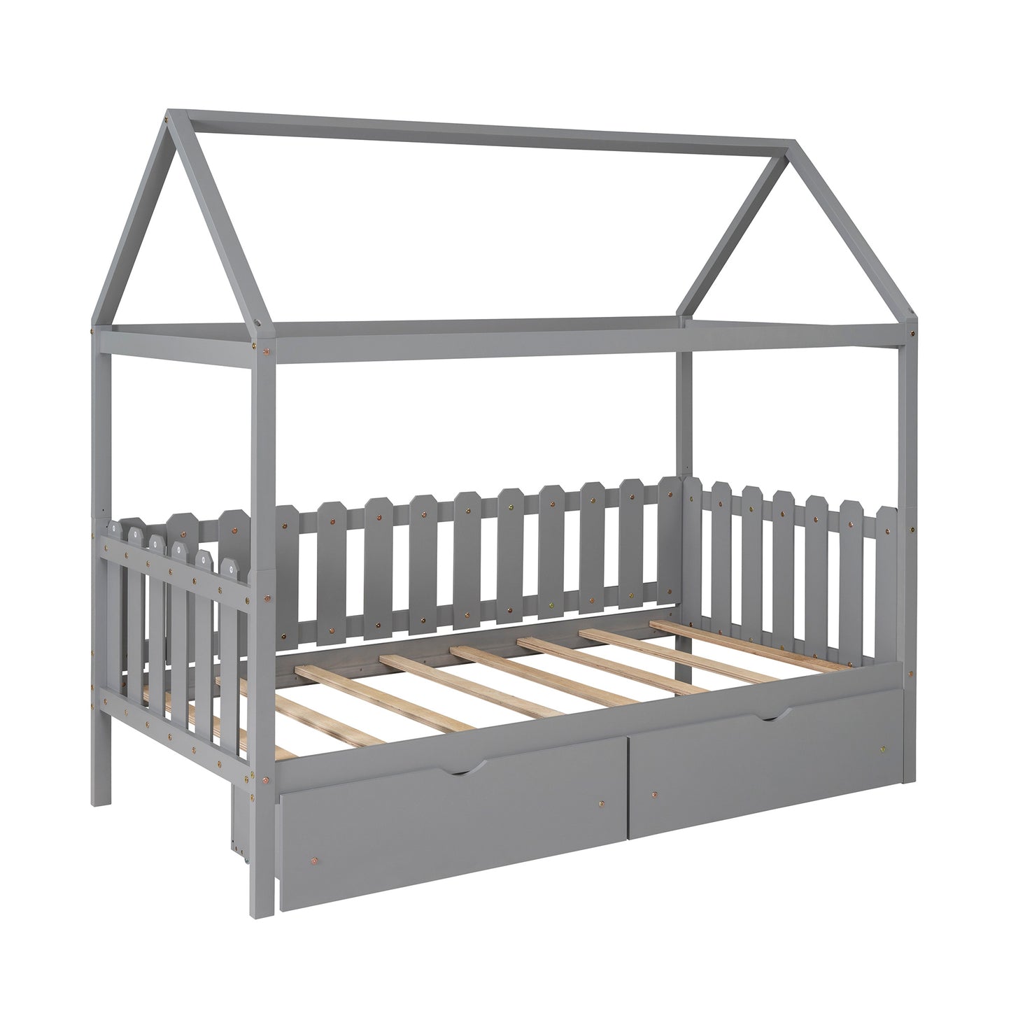 Twin Size Kids House Bed Frame with Storage Drawers