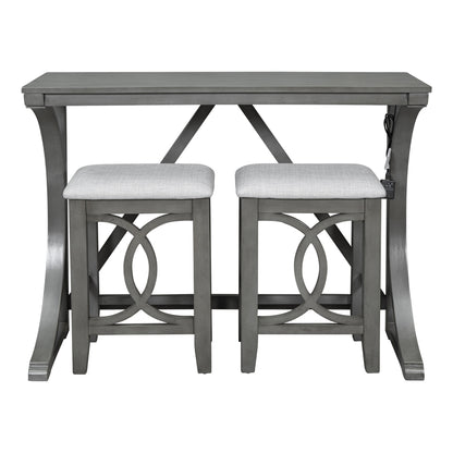 3-Piece Counter Height Dining Table Set with USB Port