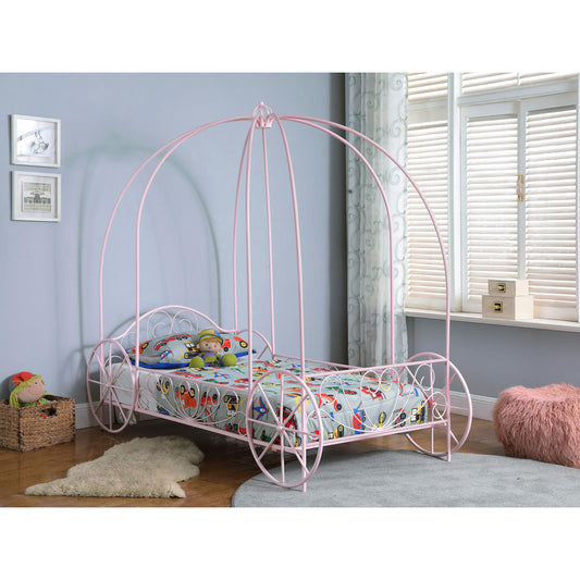 Stylish Pink Twin Size Canopy Bed Frame for Girls