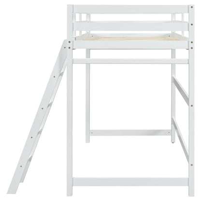 Twin Size High Loft Bed with inclined Ladder, Guardrails