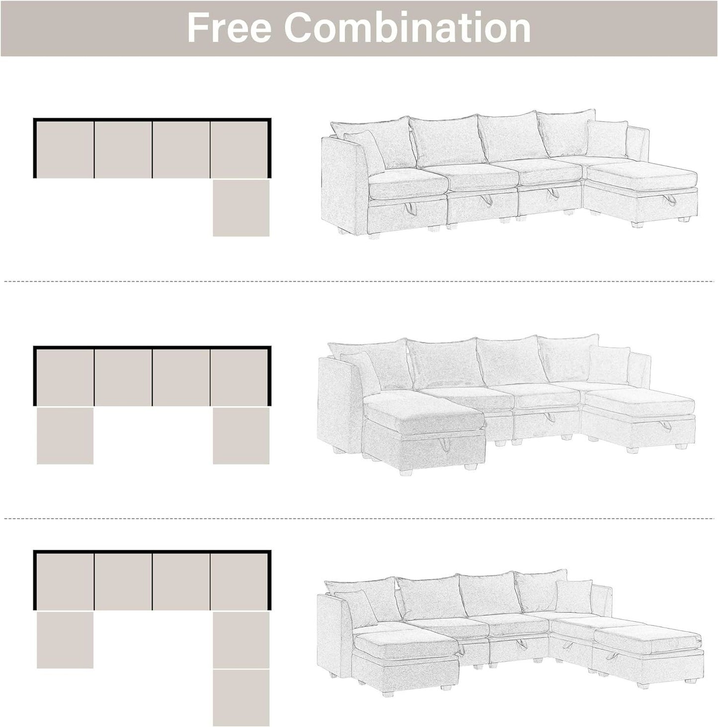 Sectional Sofa Convertible Couch with Storage