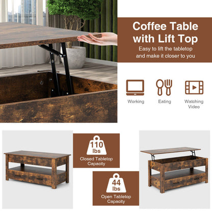 Lift Coffee Table with 2 Storage Drawers and Hidden Compartment