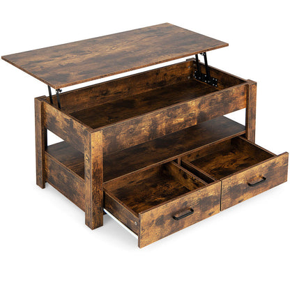 Lift Coffee Table with 2 Storage Drawers and Hidden Compartment